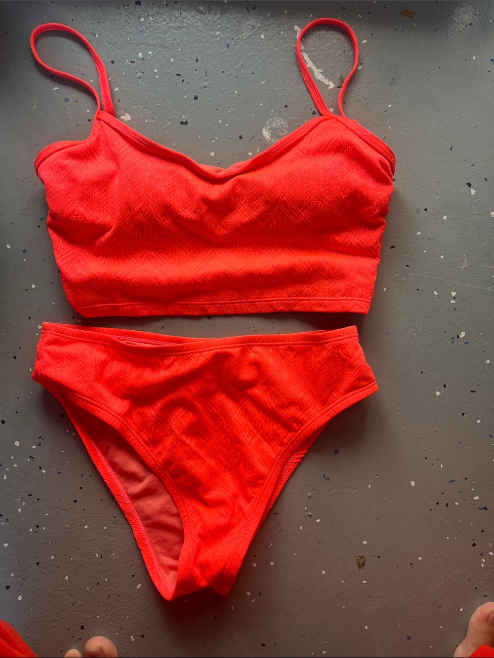 Women’s Neon Red/Pink Bikini Set - Bralette Top & High-Waist Brief